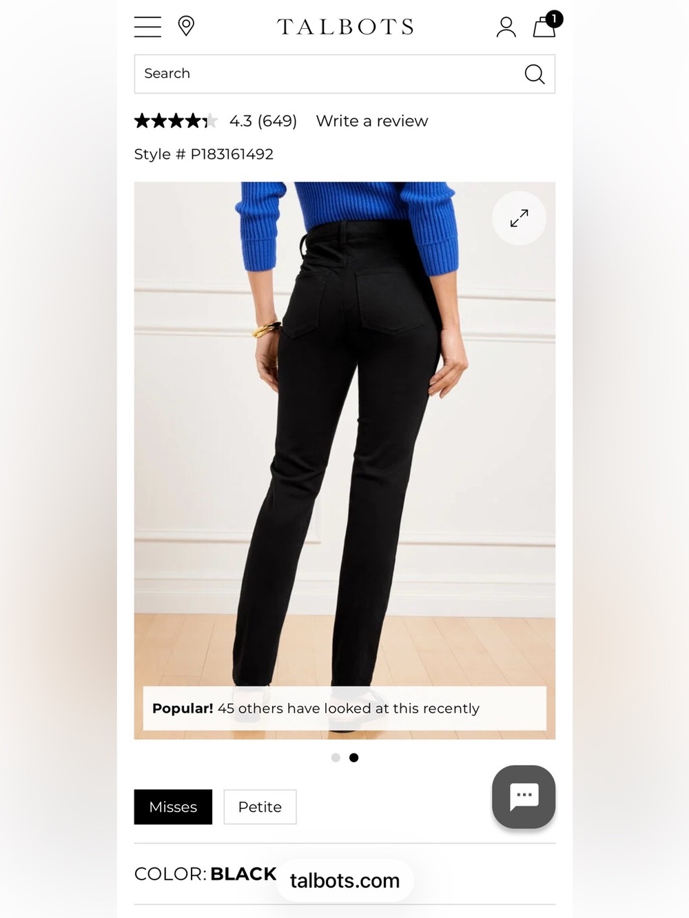 Talbots tall Black Straight-Leg Jeans